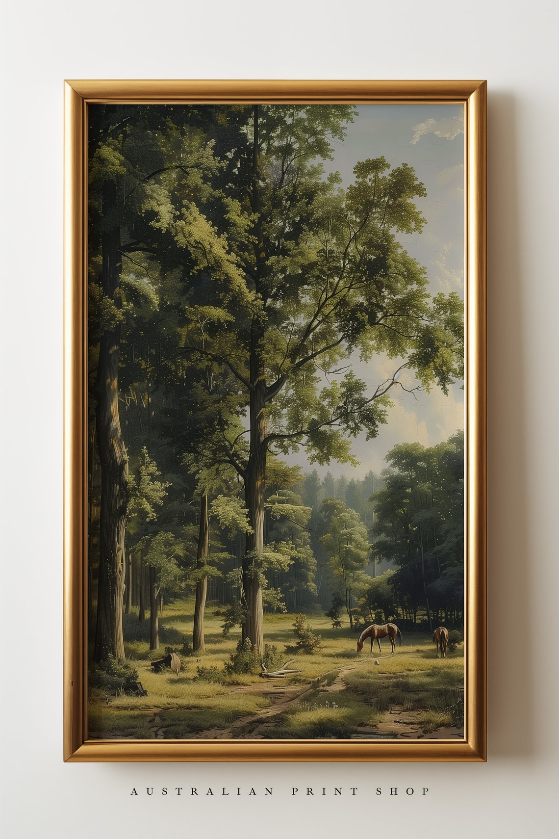 Rustic Charm Vintage Landscape Oil Painting Country Oak Tree Art Prints Farmhouse Decor Wall Art - Image 2