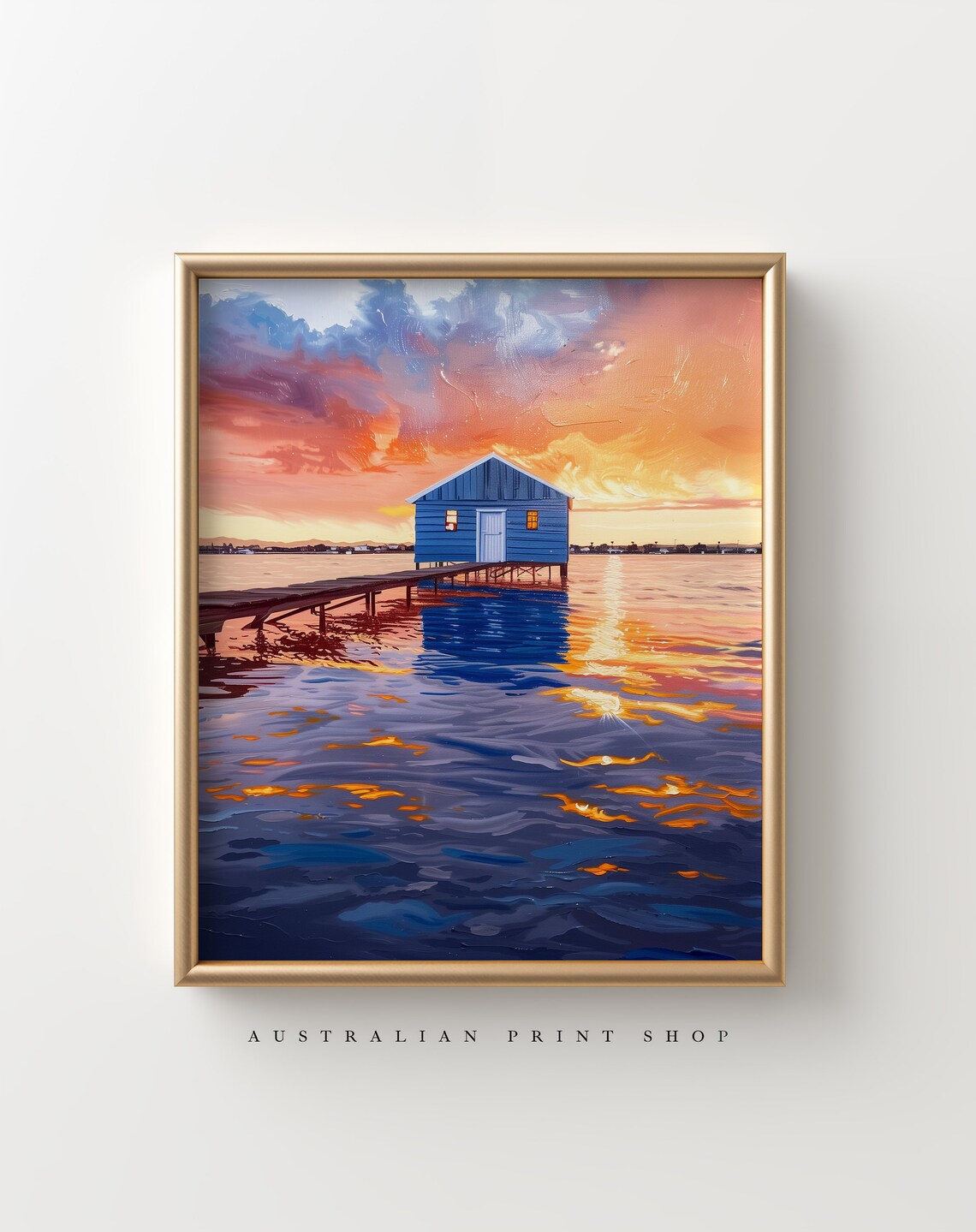 Perth Blue Boatshed, Swan River Sunset Art Print
