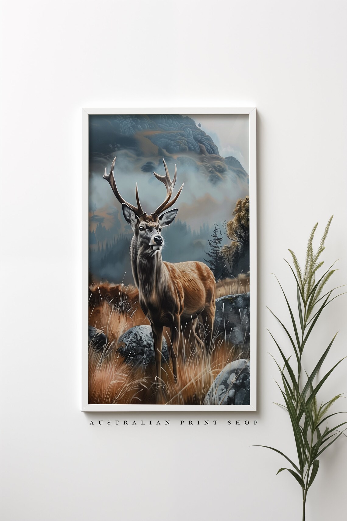 Majestic Red Deer Stag Misty Highland Moor Antlers Wildlife Poster - Image 3