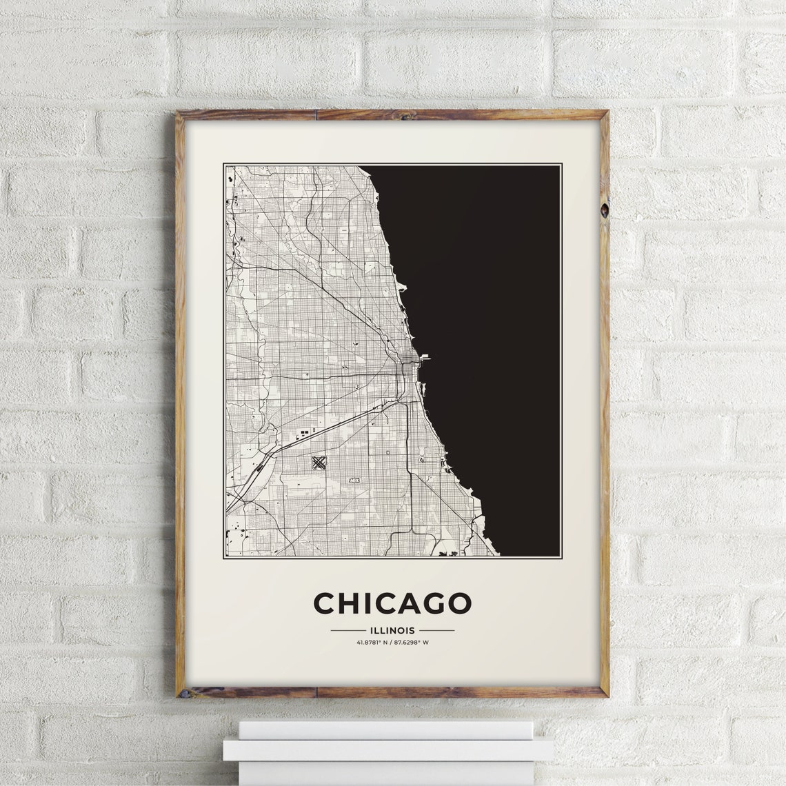Chicago Illinois City Street Map Black White Minimalist Poster