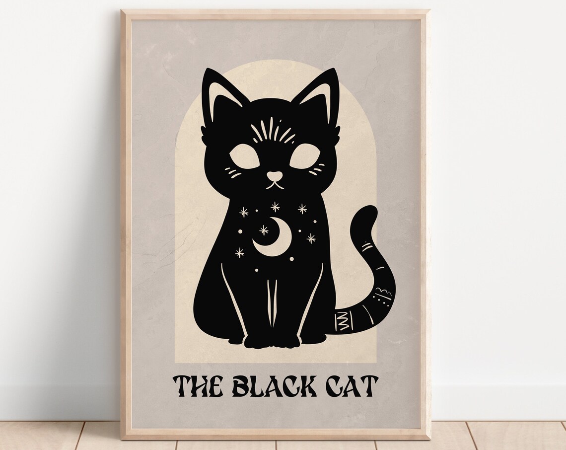 Black Cat Tarot Card Style Art Print, Bohemian Mystic