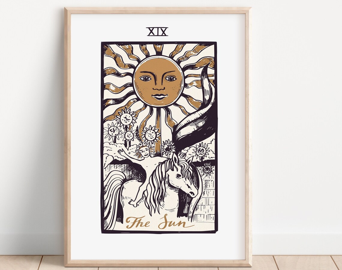 The Sun Vintage Tarot Print, Boho Astrology Poster