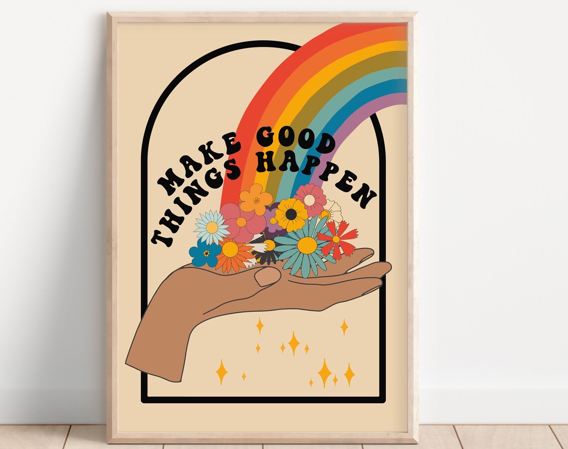 Make Good Things Happen Retro Floral Art Print