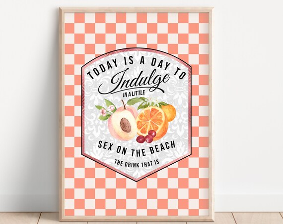 Sex On The Beach Cocktail Retro Checkerboard Peach Fun Drink Poster
