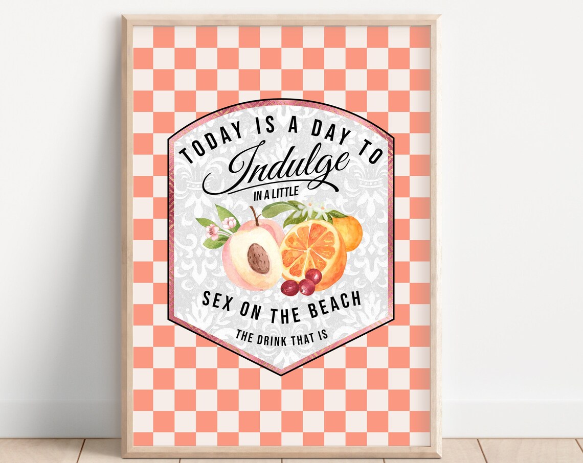 Sex On The Beach Cocktail Retro Checkerboard Peach Fun Drink Poster
