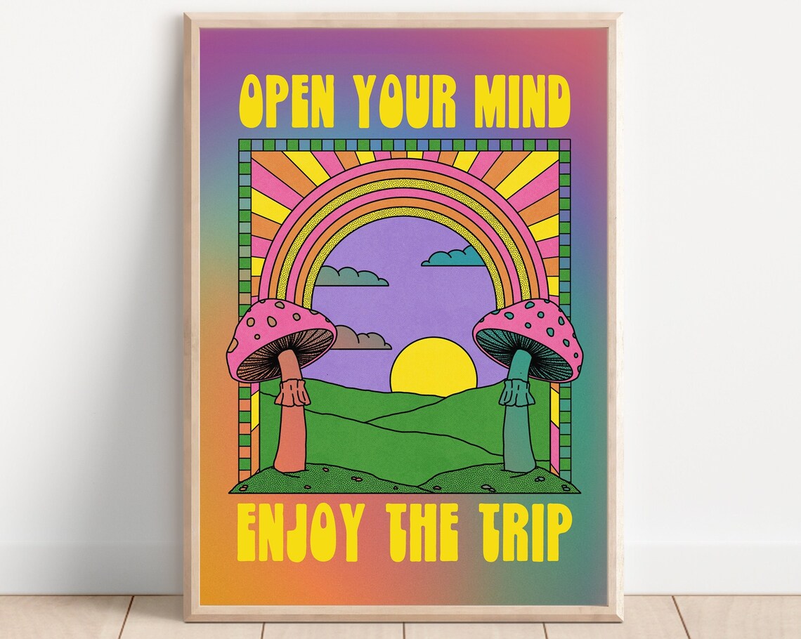 Enjoy The Trip Psychedelic Mushrooms Retro Art Print