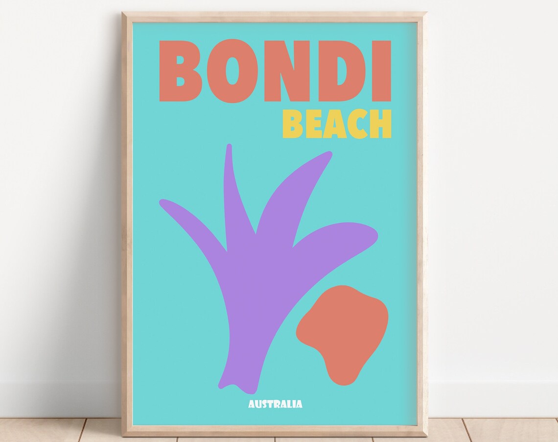 Bondi Beach Retro Travel Poster, Abstract Print
