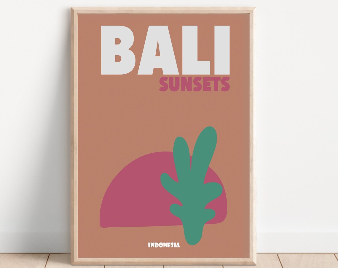 Bali Sunsets Retro Travel Poster, Beach Decor