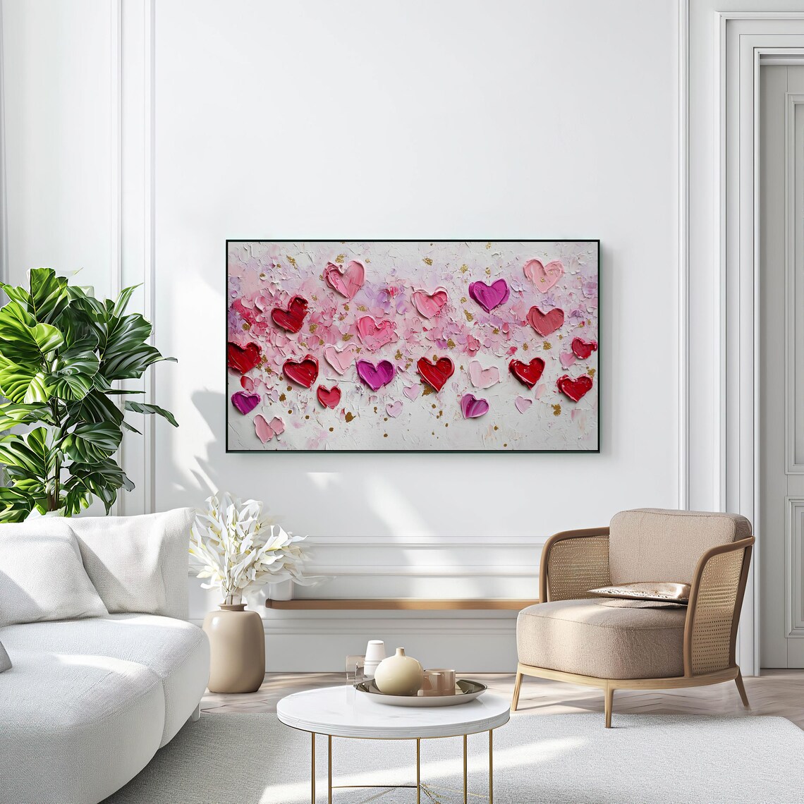 Pink Red Hearts Impasto Painting Gold Accents Valentine Poster - Image 2