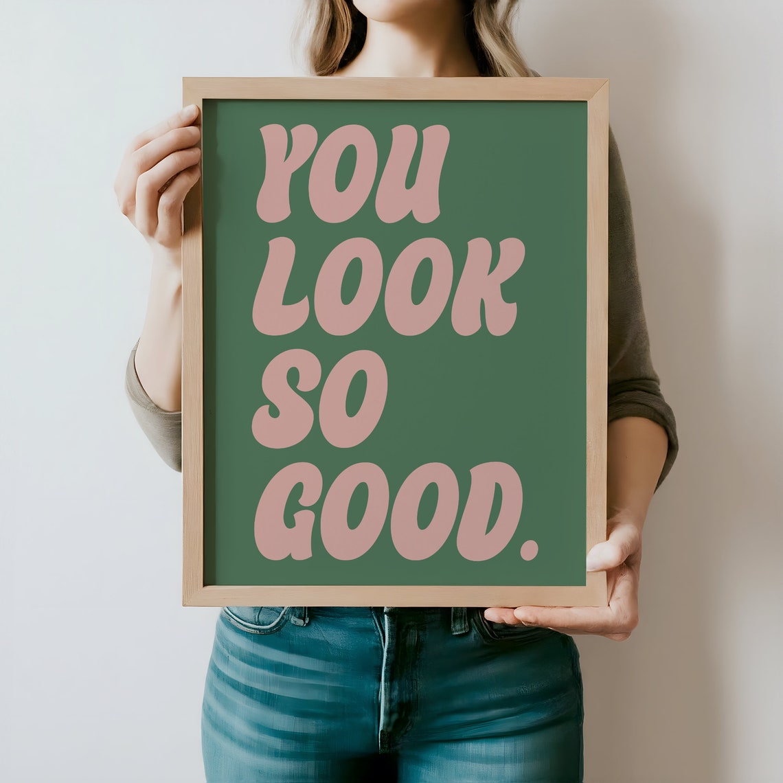 You Look So Good Retro Pink Green Typography Compliment Quote Poster - Image 4
