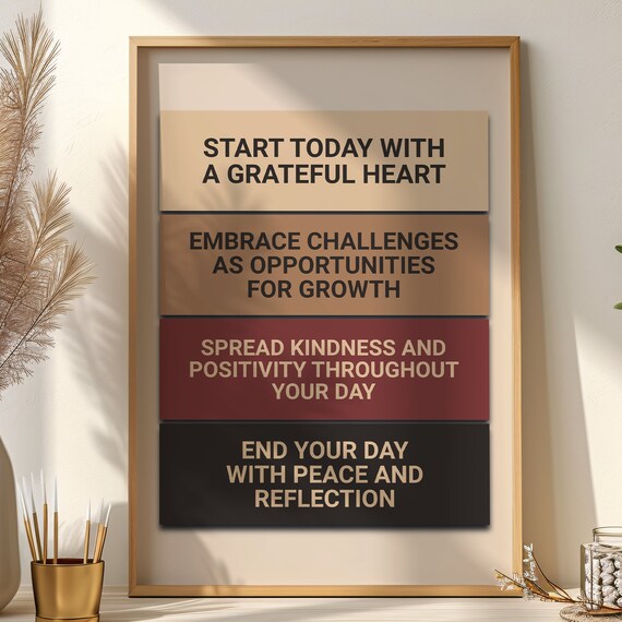 Start Today With A Grateful Heart Daily Affirmation Typography Poster
