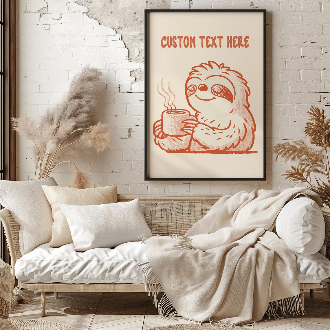 Custom Text Sloth Coffee Cute Personalized Retro Gift Quote Poster - Image 3