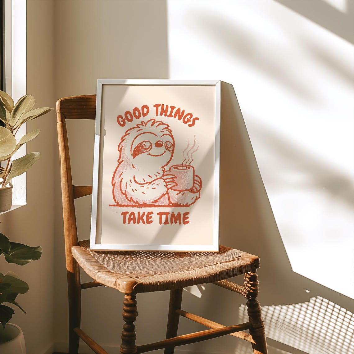 Good Things Take Time Sloth Coffee Retro Encouragement Art Poster - Image 2