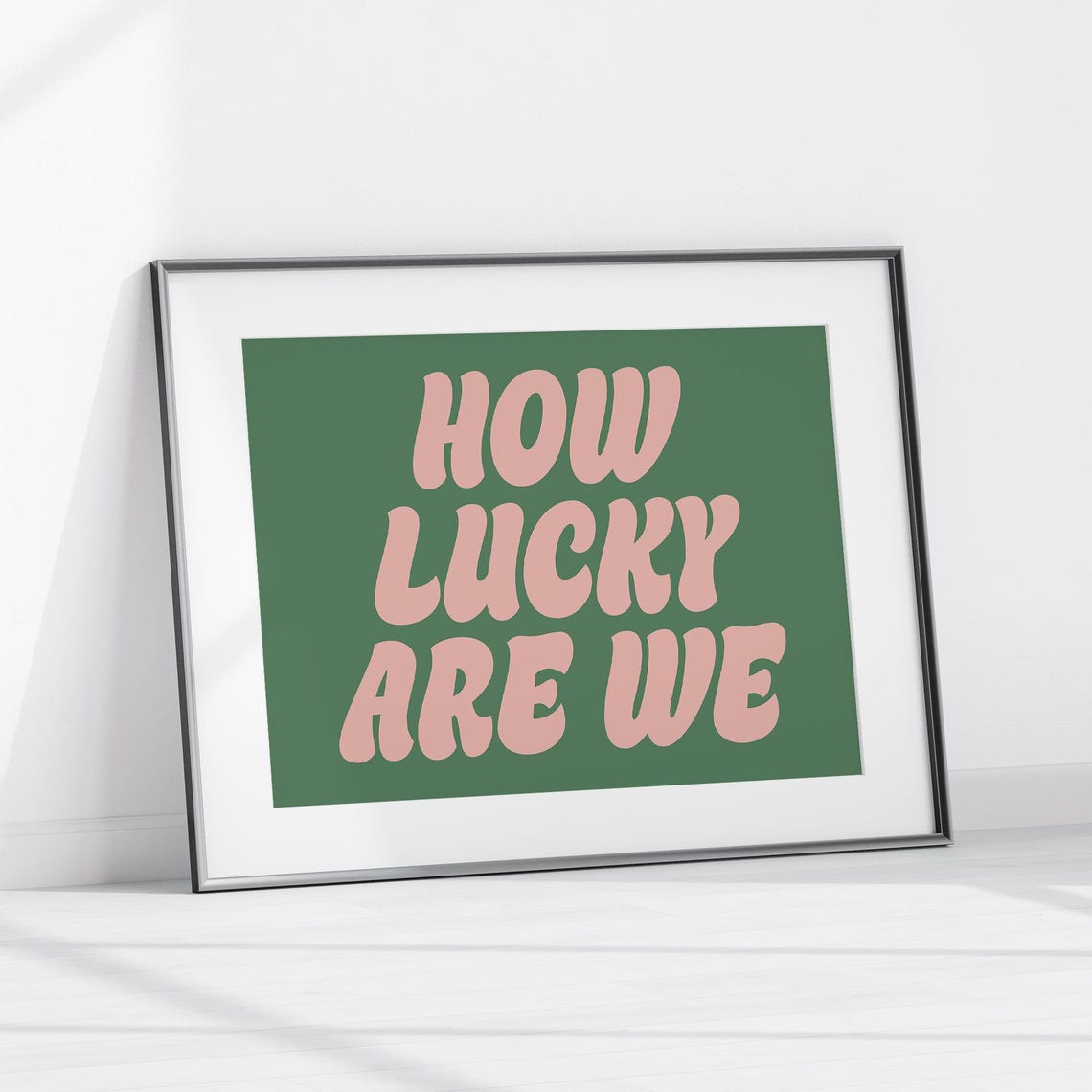 How Lucky Are We Retro Pink Green Typography Gratitude Quote Poster - Image 3