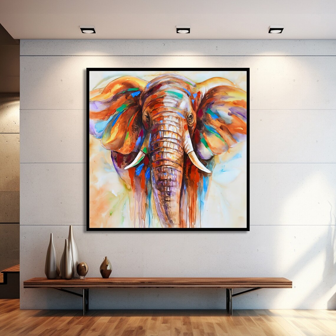 Vibrant Elephant Painting, Modern Home Decor - Image 2