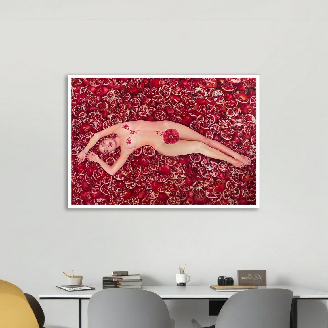 Feminine Beauty, Sensual Nude Painting With Pomegranates - Image 3