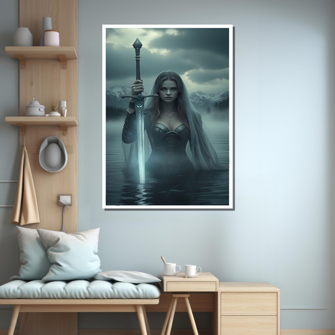 Mythic Lady With Sword in Mist Art Print - Image 3