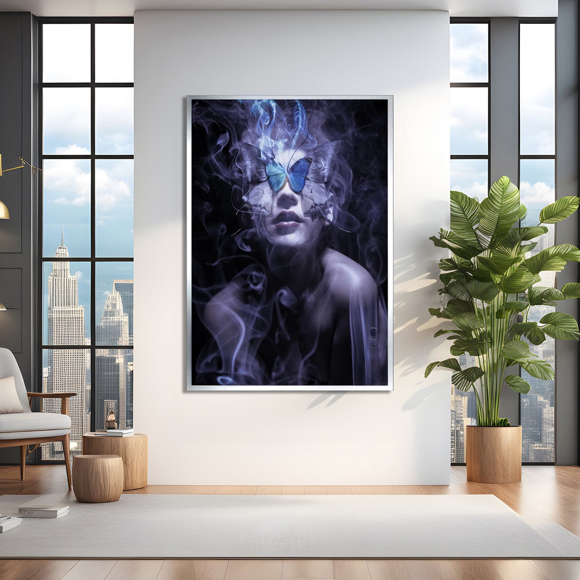 Mystical Butterfly Woman, Surreal Modern Wall Decor - Image 2
