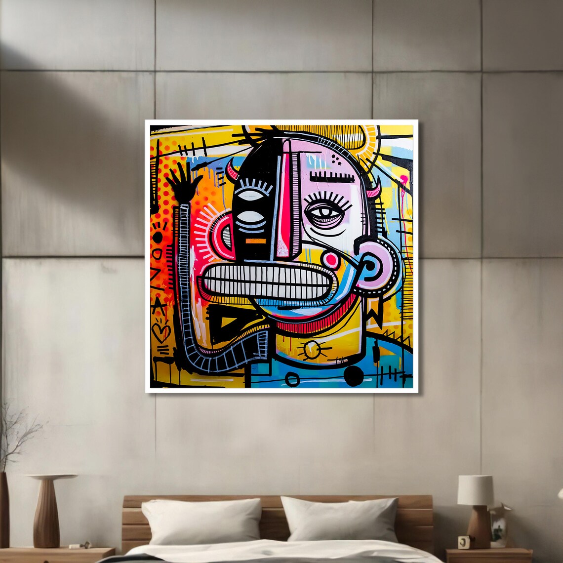 Bold Abstract Face Graffiti Painting, Urban Decor - Image 3