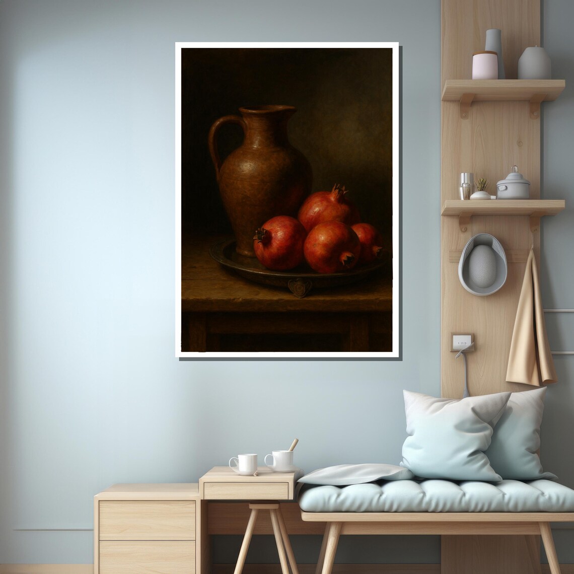 Rustic Pomegranates And Pitcher Still Life Art Print - Image 3