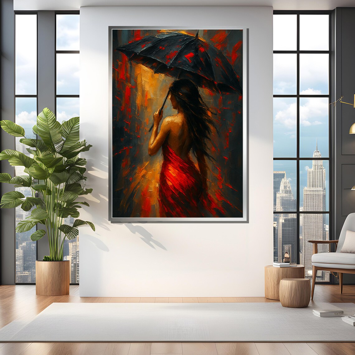 Abstract Woman In Red With Umbrella, Wall Art Print - Image 4