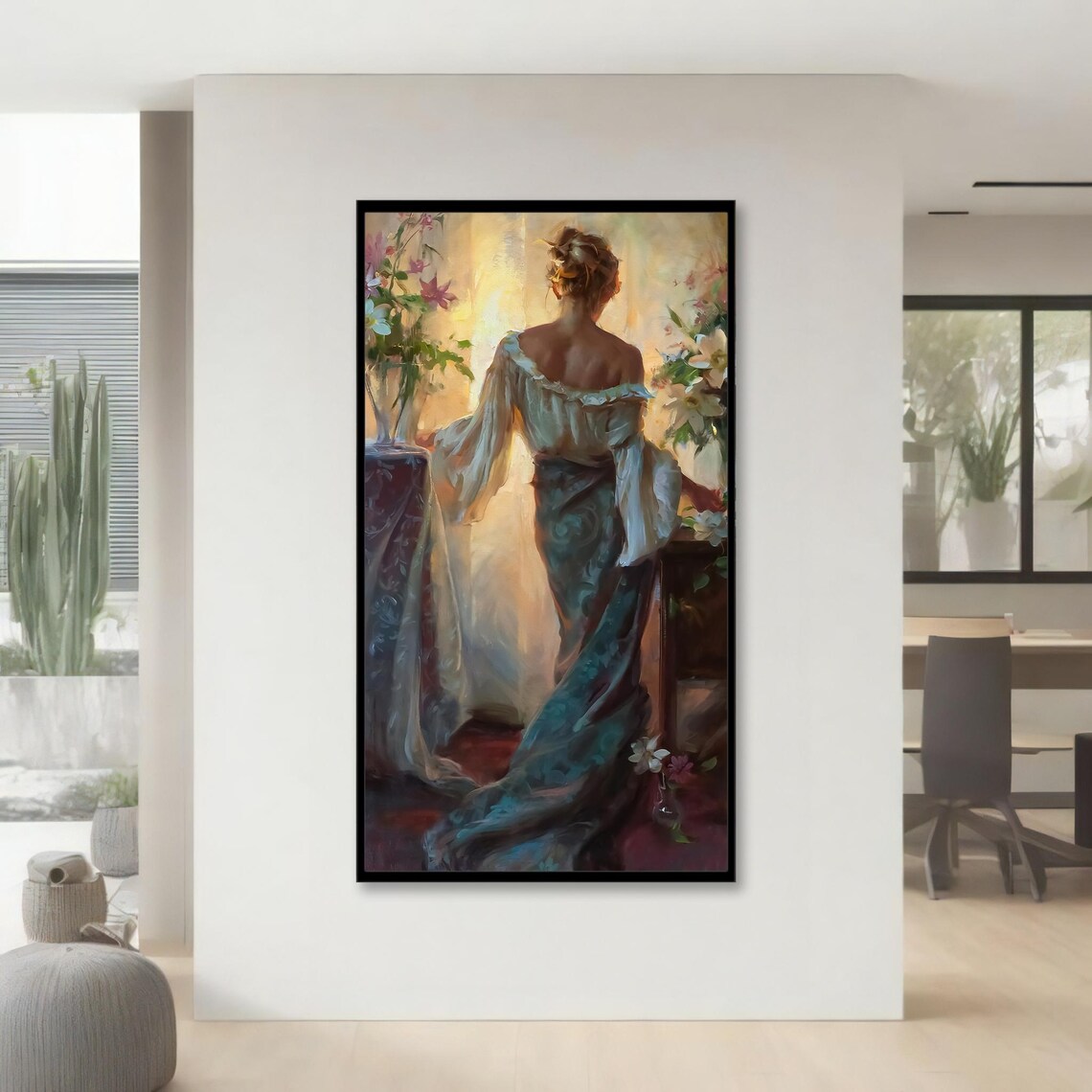 Elegant Lady Painting, Floral Romantic Home Decor - Image 4