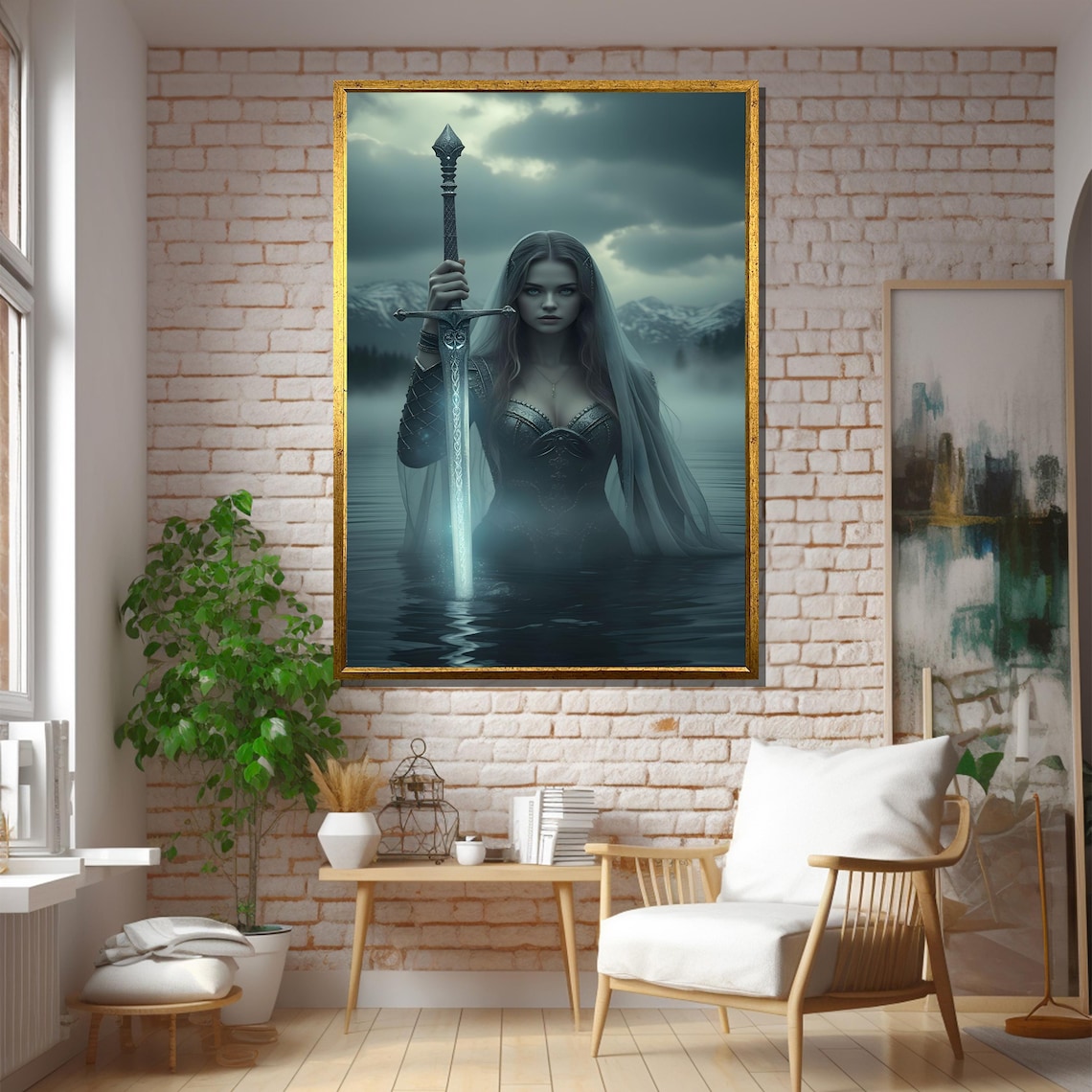 Mythic Lady With Sword in Mist Art Print - Image 5