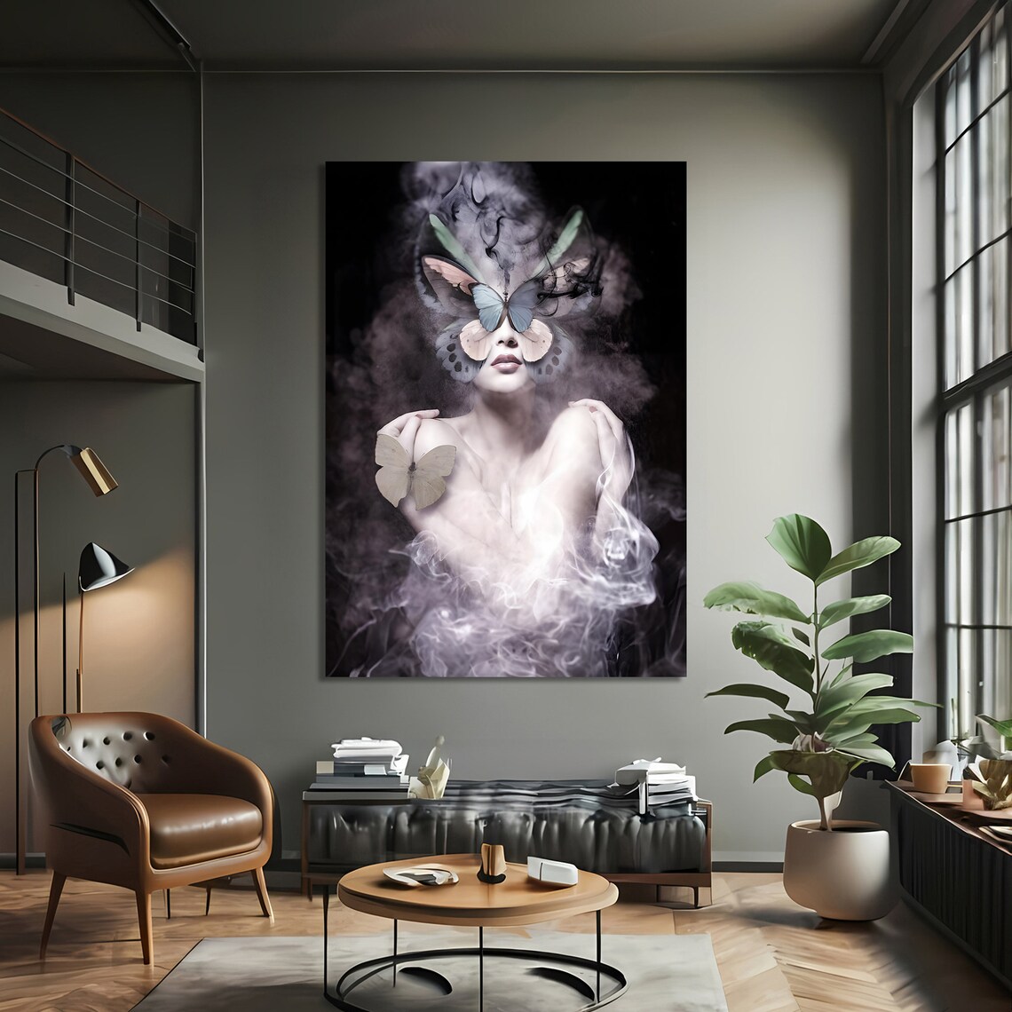 Butterfly Lady In Mist, Surreal Fantasy Art Print - Image 3