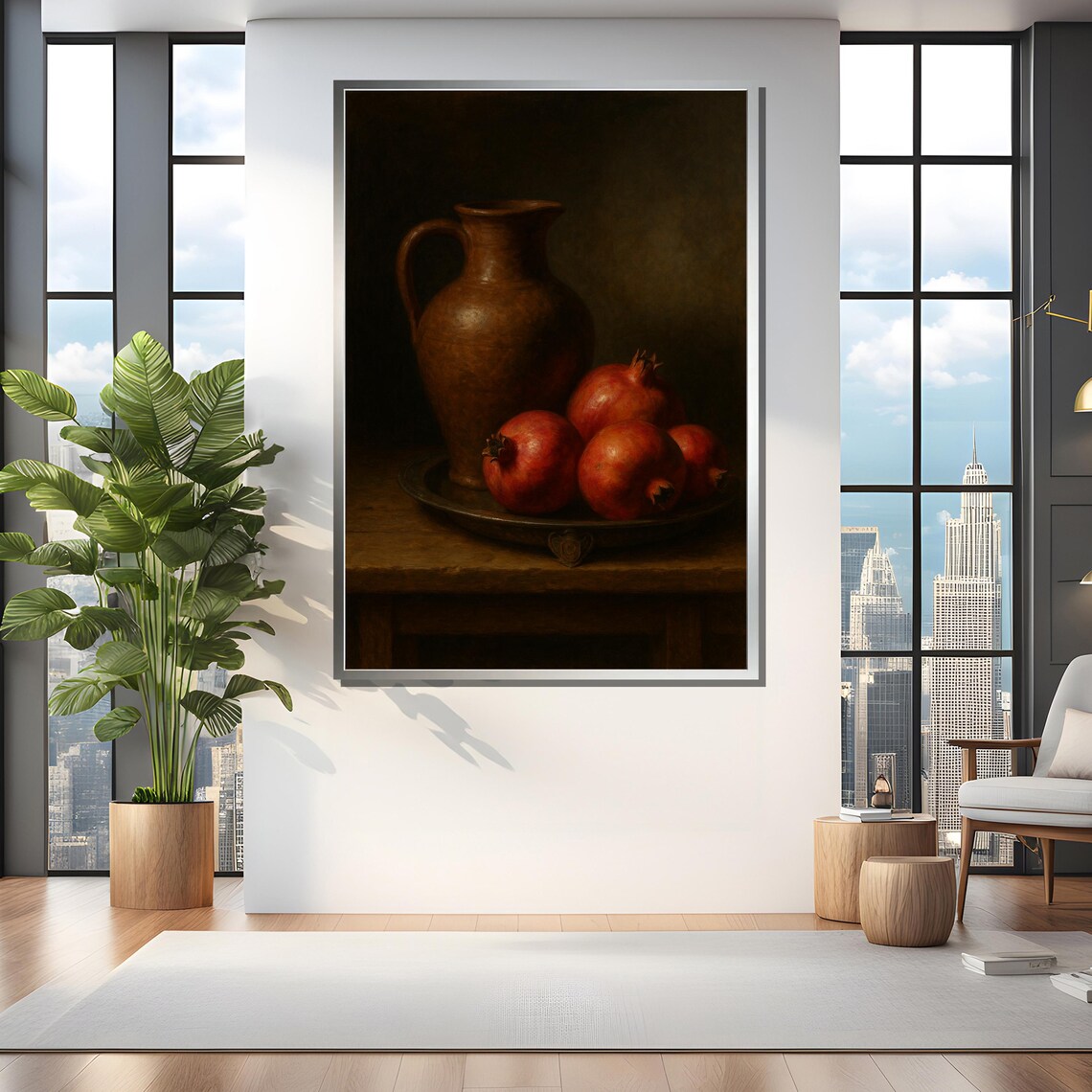 Rustic Pomegranates And Pitcher Still Life Art Print - Image 4