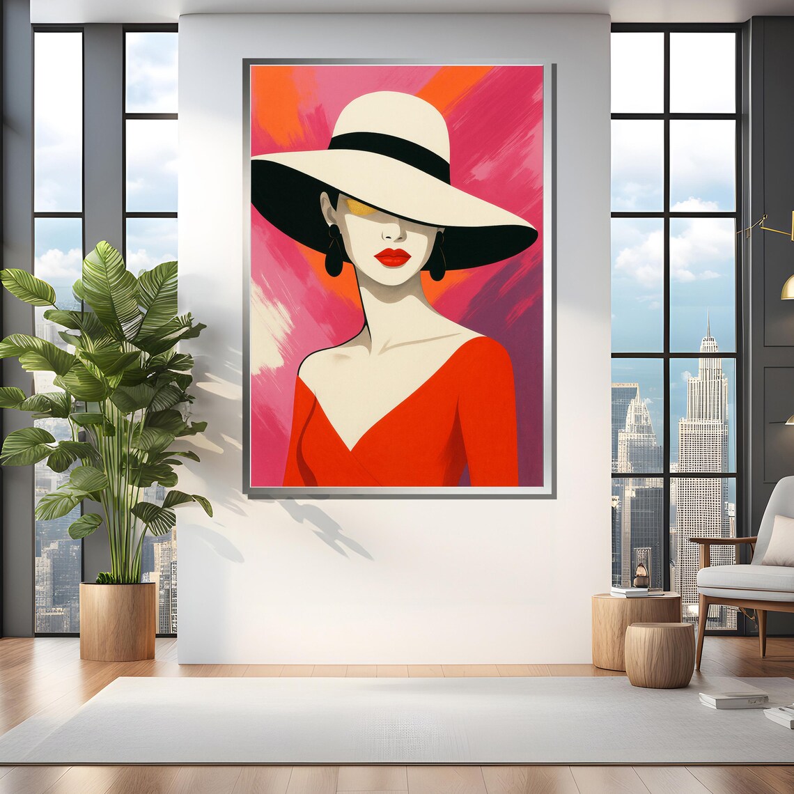 Modern Red Dress Woman Portrait Art Print - Image 4