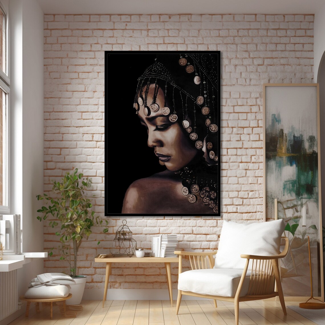 African Woman With Beaded Headdress, Cultural Art Print - Image 2