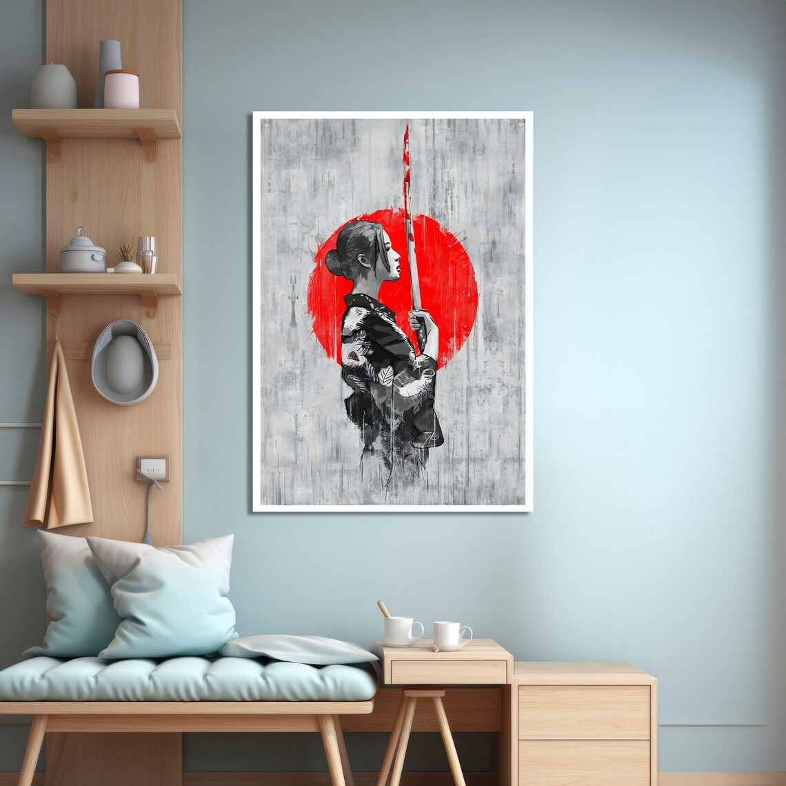 Elegant Samurai Woman, Minimalist Japanese Wall Art - Image 4