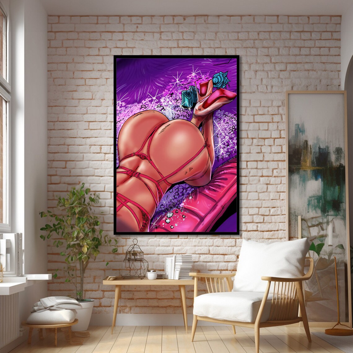 Erotic Painting, Sensual Pose With Floral Accents - Image 2