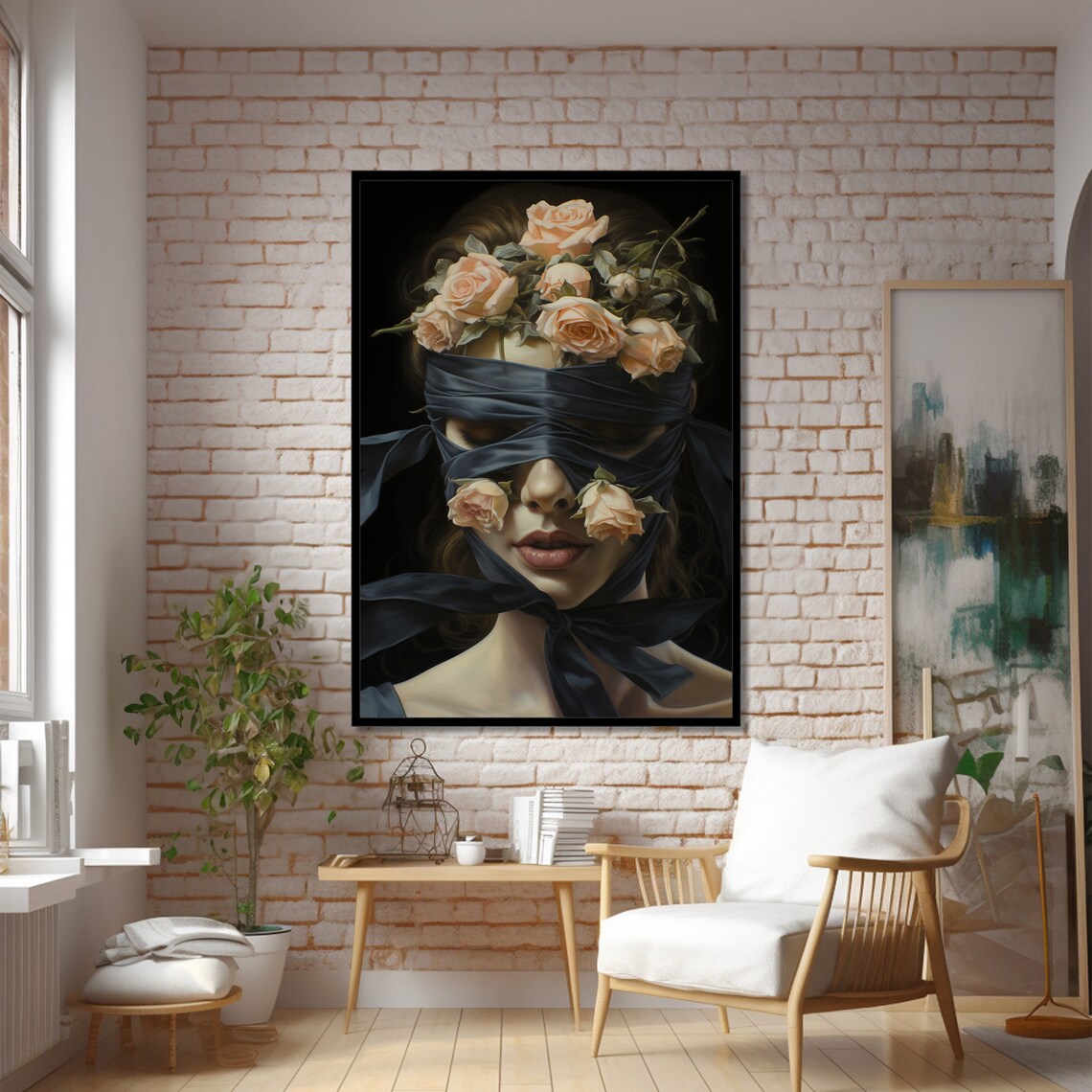 Mysterious Floral Woman, Elegant Dreamy Art Print - Image 2
