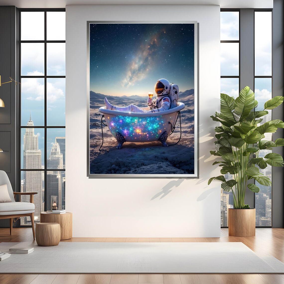 Astronaut Relaxing In Starry Bathtub, Office Wall Art - Image 4