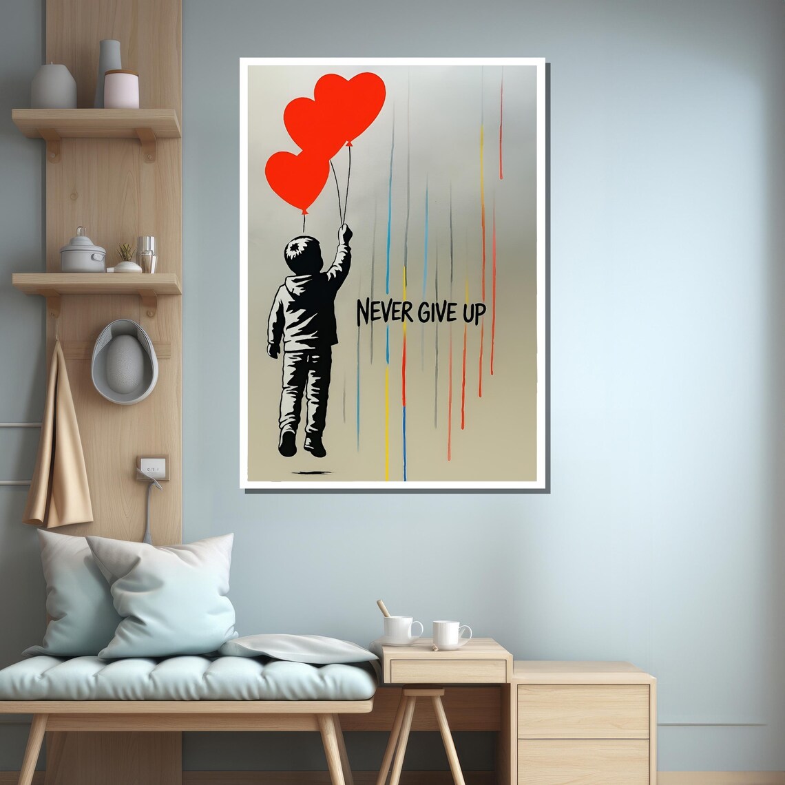 Never Give Up Inspirational Balloon Quote Art - Image 3