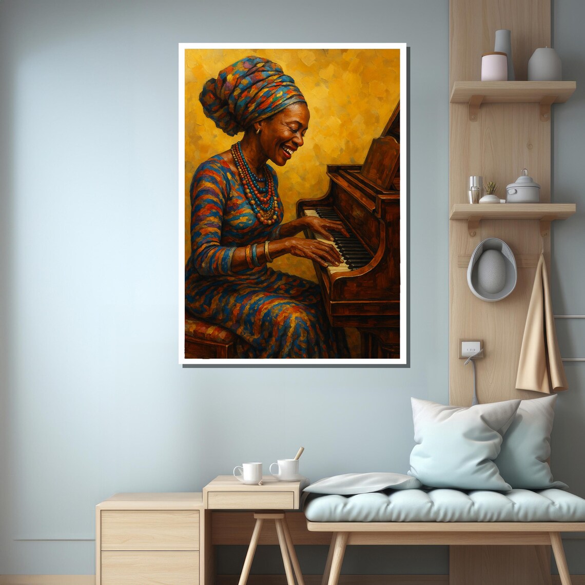 Joyful African Woman Playing Piano, Art Print - Image 3