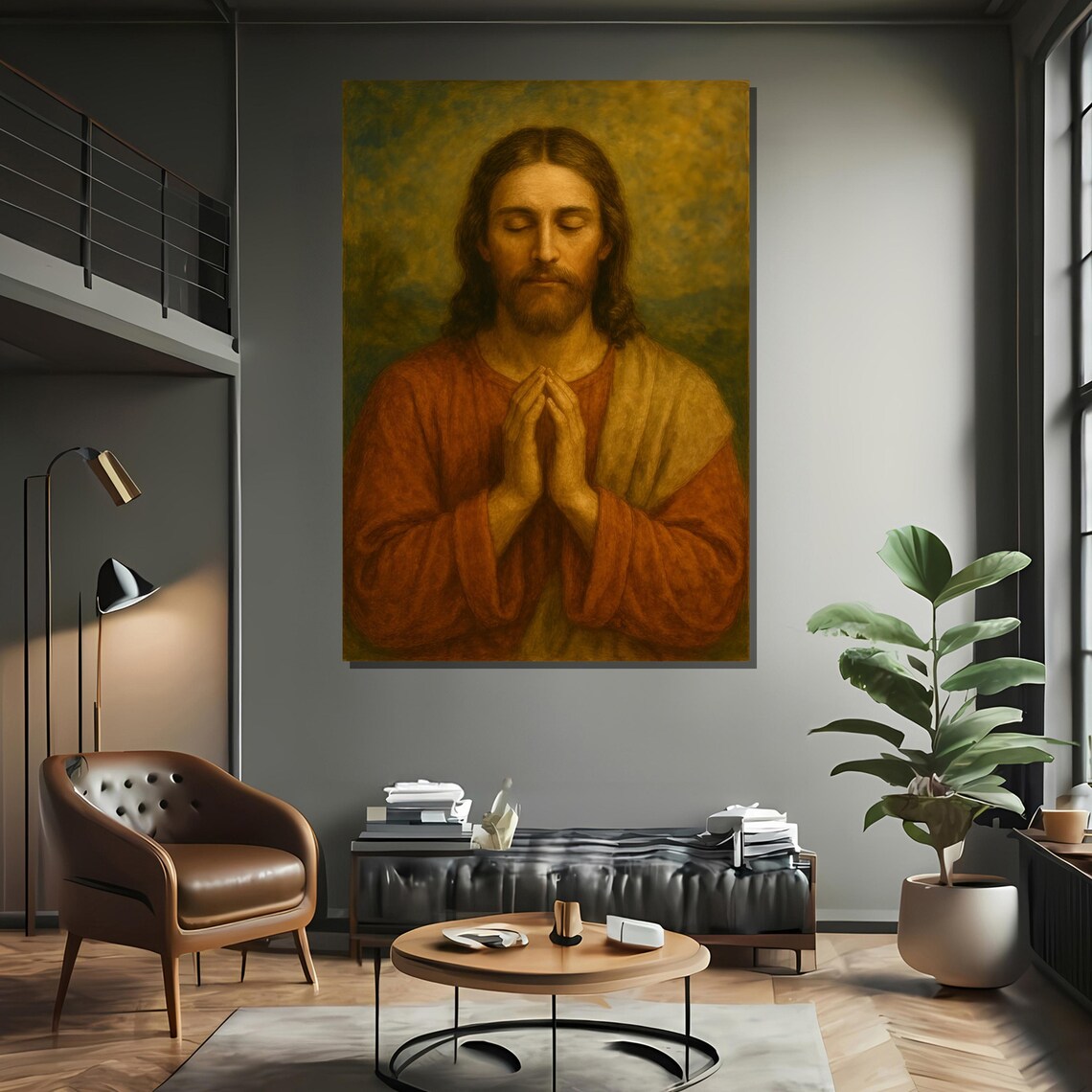 Peaceful Jesus Praying, Faithful Prayer Room Art Print - Image 2