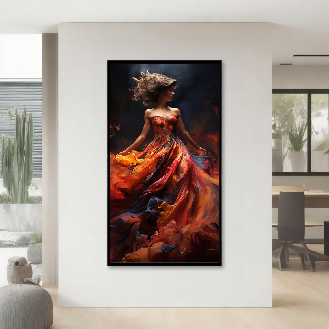 Fiery Woman In Flowing Dress, Dramatic Wall Art - Image 4