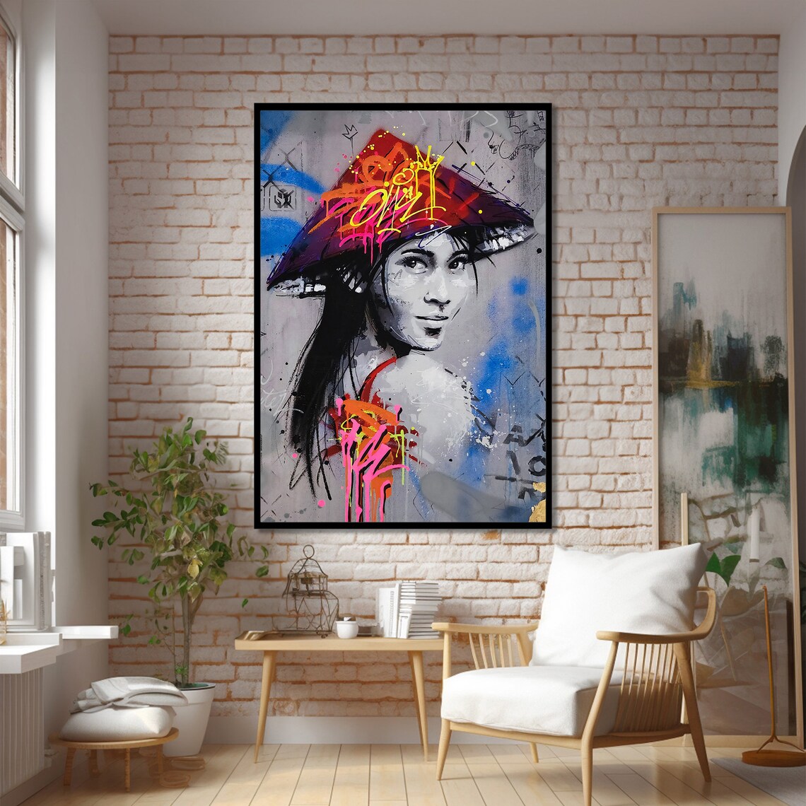 Urban Elegance Graffiti Painting, Asian Woman Portrait - Image 2