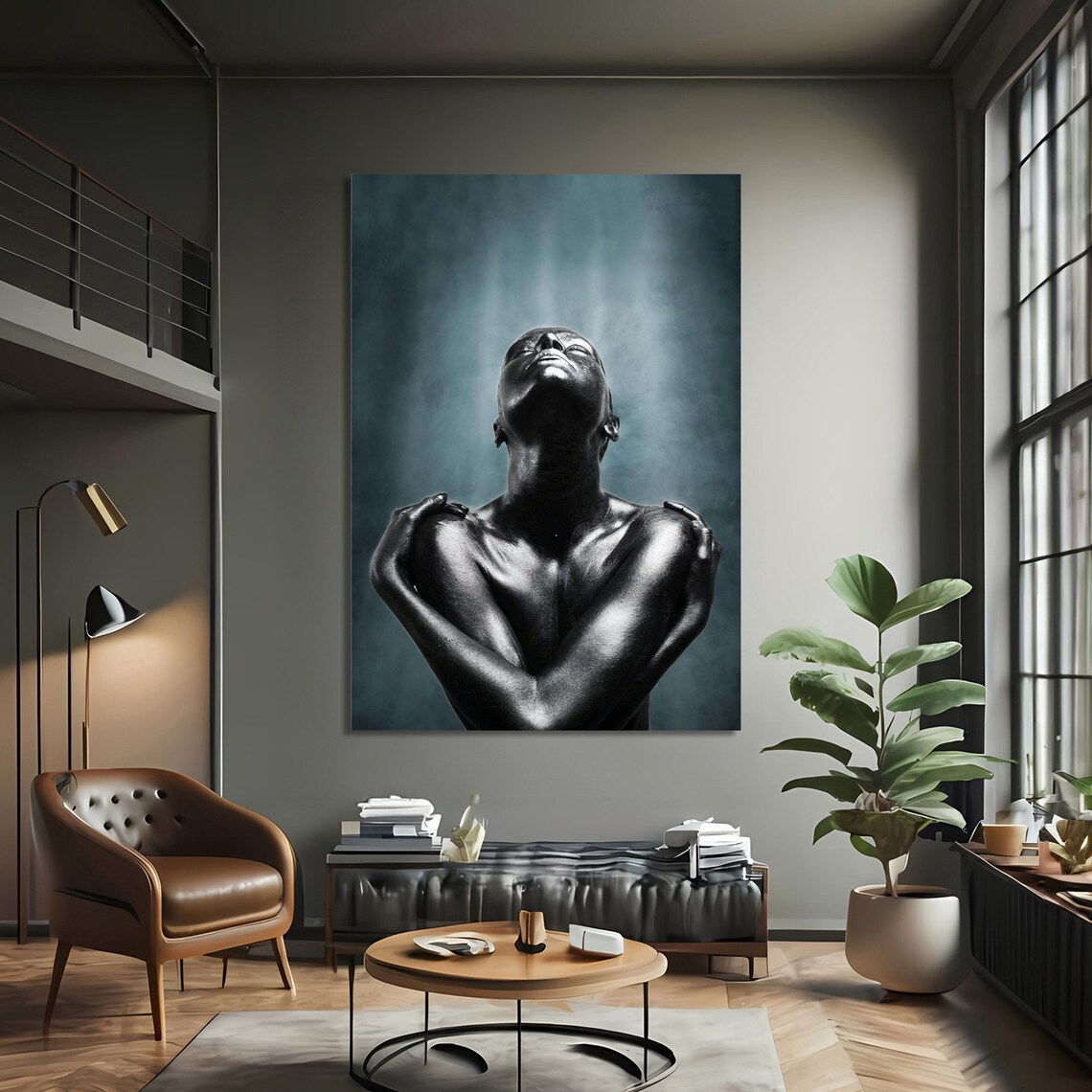 Powerful Black And White Painting, Contemporary Decor - Image 3