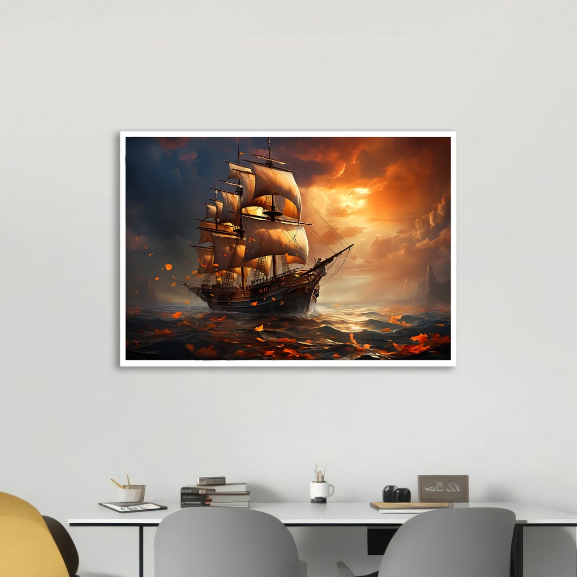 Epic Sailing Ship Art Print, Dramatic Ocean Painting - Image 4