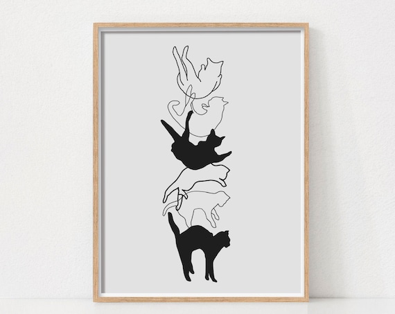 Black and White Cat Print, Abstract Wall Art