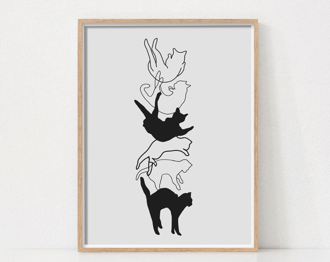 Black and White Cat Print, Abstract Wall Art