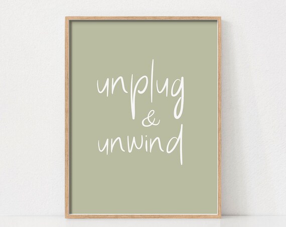 Unplug And Unwind Quote Poster, Coastal Boho Decor