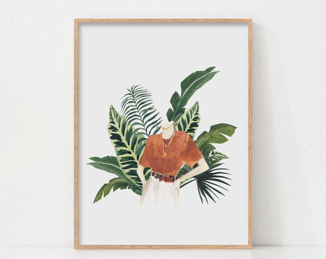 Botanical Plant Lady Watercolor Tropical Leaves Decor Poster