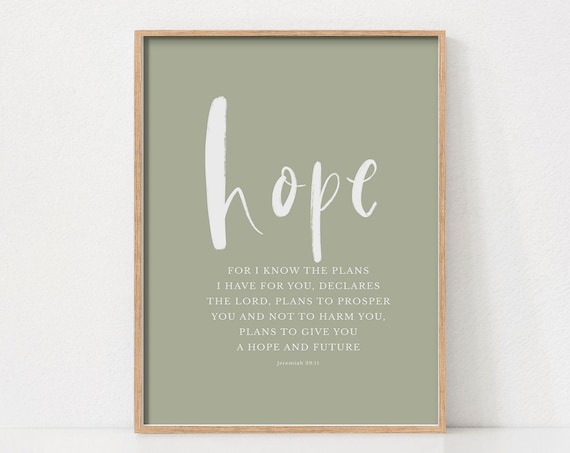 Hope Jeremiah 29 11 Scripture Verse Sage Green Christian Poster
