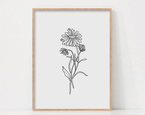 Daisy Line Art Floral Minimalist Poster