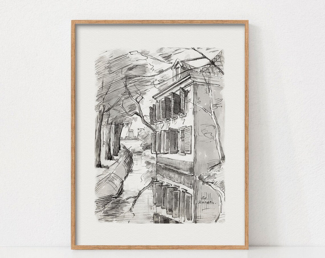 Vintage Architecture Sketch Art Print, Building Drawing