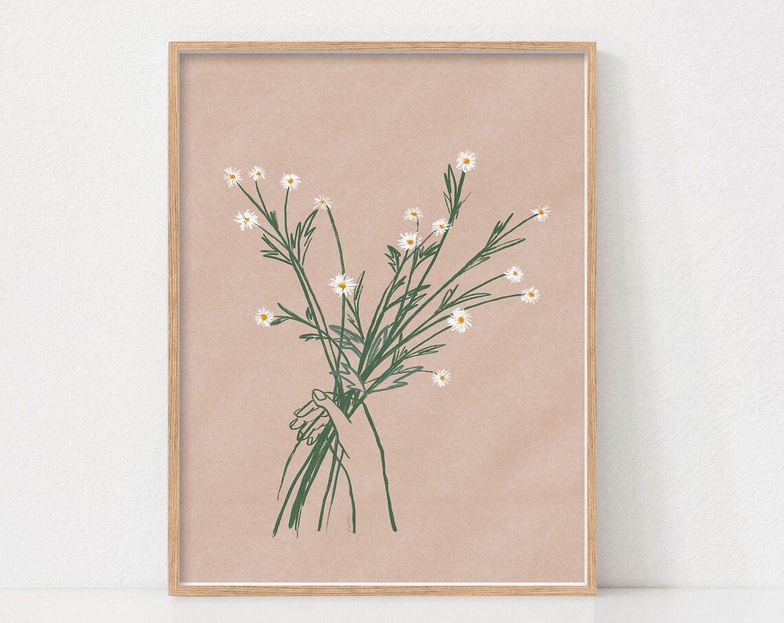 Spring Floral Daisy Poster, Minimalist Floral Art